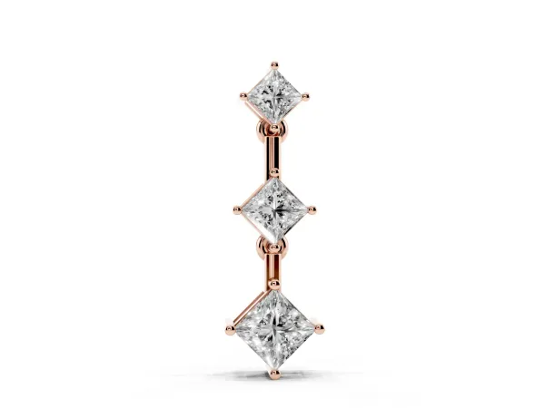 Triple Princess Cut Drop Pendant with Four-Prong Setting Rose gold