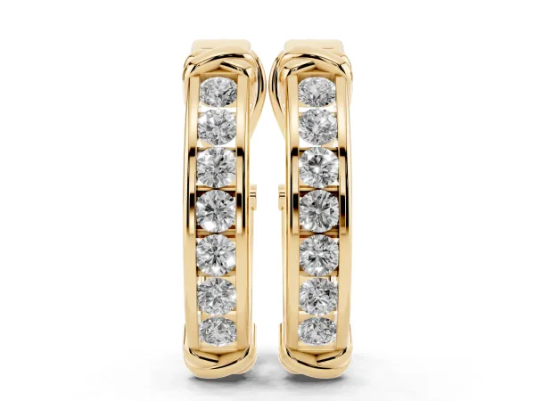 Channel-Set Round Diamond Two-Tone Hoop Earrings with Claw Prong Setting Yellow gold
