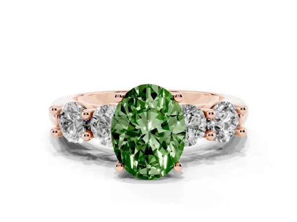 Fancy Green Oval Cut Cut Five-Stone Prong Set Diamond Ring with Classic Band Rose gold