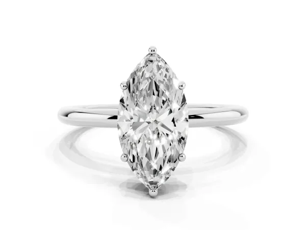 Marquise Cut Solitaire Diamond Ring with a Classic Band and Four-Prong Setting White gold