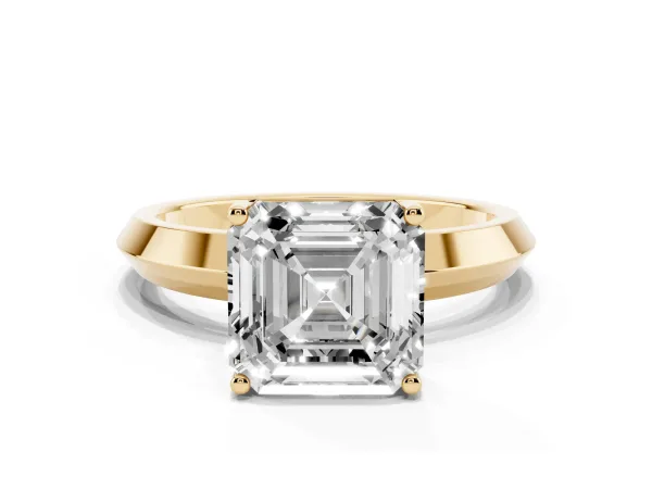 Asscher Cut Cut Solitaire Engagement Ring with Flat Band and Four-Prong Setting Yellow gold