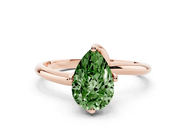 Fancy Green Pear Cut Diamond Solitaire Engagement Ring with Four-Prong Setting and Classic Band Rose gold