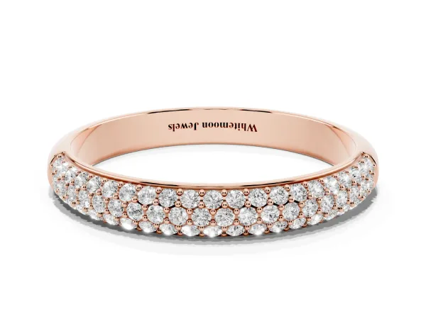 Three-Row Pave Round Diamond Eternity Band with Shared Prong Setting Rose gold