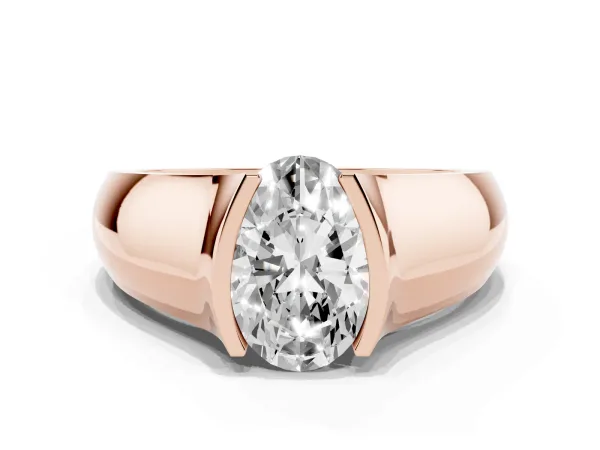 Oval Cut Solitaire Bezel Set Diamond Ring with Wide Band Rose gold