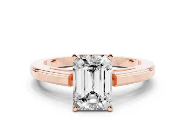 Emerald Cut Solitaire Diamond Ring with Four-Prong Setting and Classic Band Rose gold