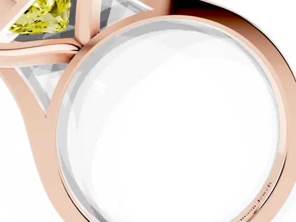 Fancy Yellow Cushion Cut Diamond Cluster Halo Solitaire with Four-Prong Setting Rose gold