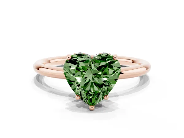 Fancy Green Heart Cut Solitaire Diamond Ring with a Classic Band and Four-Prong Setting Rose gold