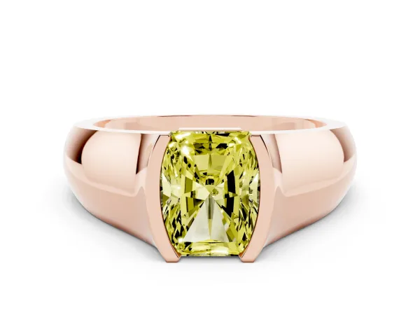 Fancy Yellow Radiant Cut Solitaire Bezel Set Diamond Ring with Wide Band Rose gold