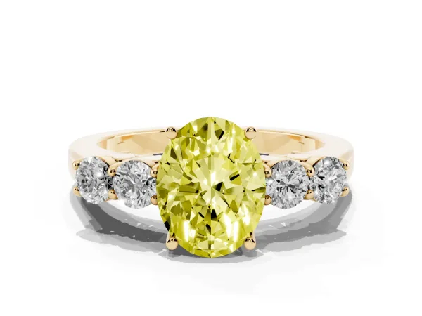 Fancy Yellow Oval Cut Cut Diamond Five-Stone Prong Set White Gold Ring Yellow gold