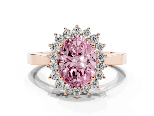 Fancy Pink Oval Cut Cut Diamond Halo Ring with Round Brilliant Halo and Solitaire Band Rose gold