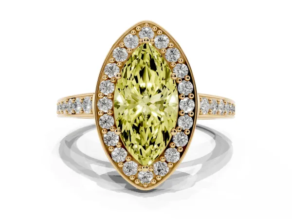 Fancy Yellow Marquise Cut Halo Pavé Diamond Engagement Ring with Bezel Setting Yellow gold