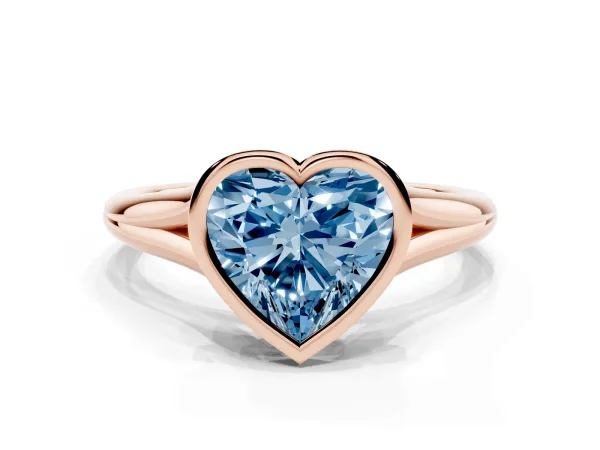 Fancy Blue Bezel Set Heart Cut Cut Solitaire Ring with Tapered Band Rose gold