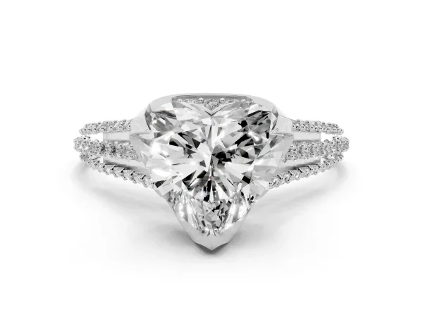 Heart Cut Solitaire Pave Split Shank Ring with Four-Prong Setting White gold