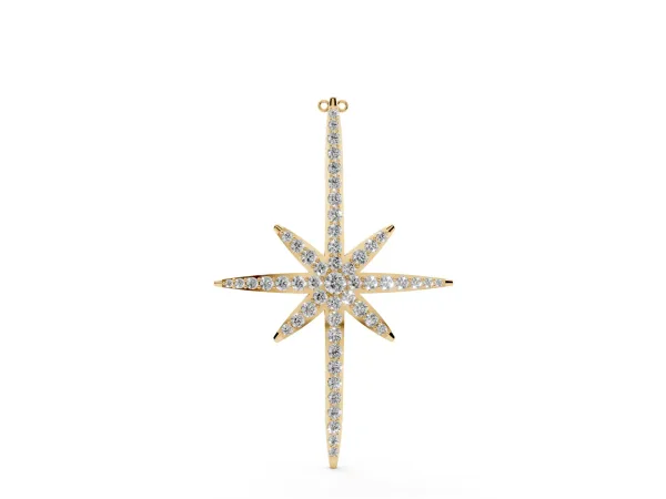 Pavé Round Diamond Starburst Pendant with Prong Setting Yellow gold