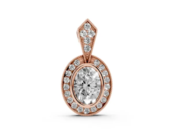 Oval Halo Pavé Diamond Pendant Rose gold