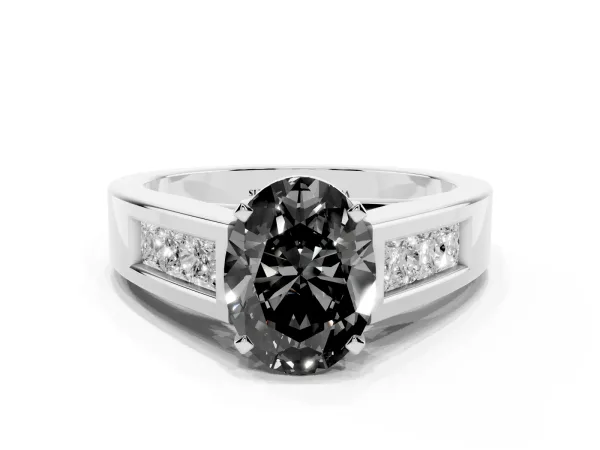 Fancy Black Oval Cut Cut Channel Set Solitaire Ring with Four-Prong Setting Platinum