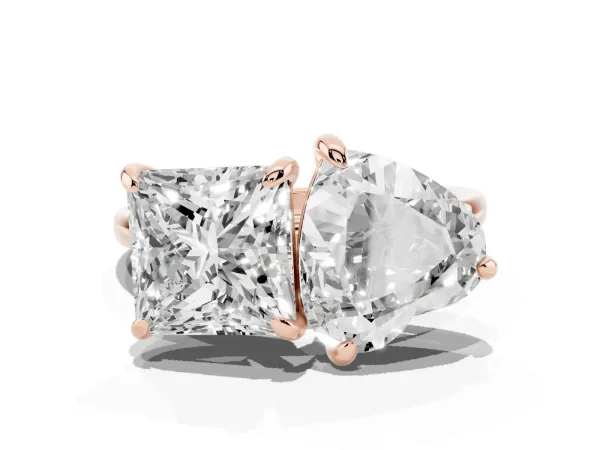 Heart and Princess Toi Moi Ring with Prong Setting and Plain Band Rose gold