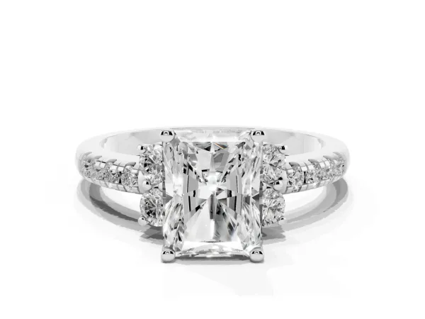 Radiant Cut Diamond Three-Stone Pave Band with Four-Prong Setting White gold