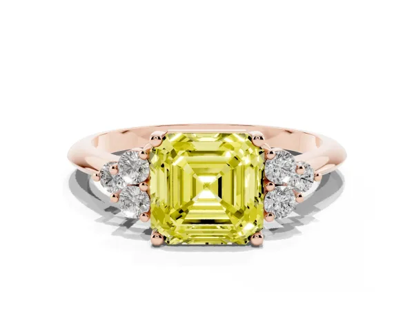 Fancy Yellow Asscher Cut Cut Diamond Cluster Ring with Solitaire Band and Four-Prong Setting Rose gold