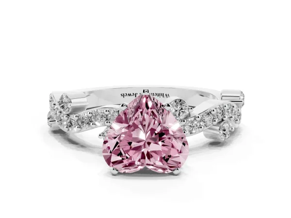 Fancy Pink Heart Cut Cut Solitaire Diamond Twisted Band with Pave Setting Platinum