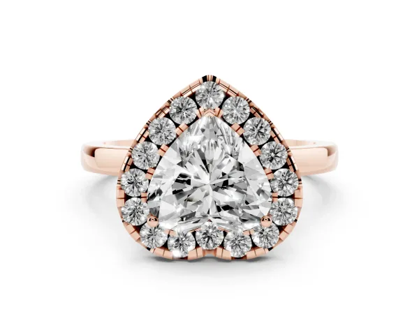 Heart Cut Halo Diamond Solitaire with Pavé Band and Four-Prong Setting Rose gold