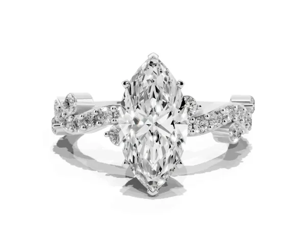 Marquise Cut Cut Solitaire Diamond Twisted Band with Pave Setting Platinum