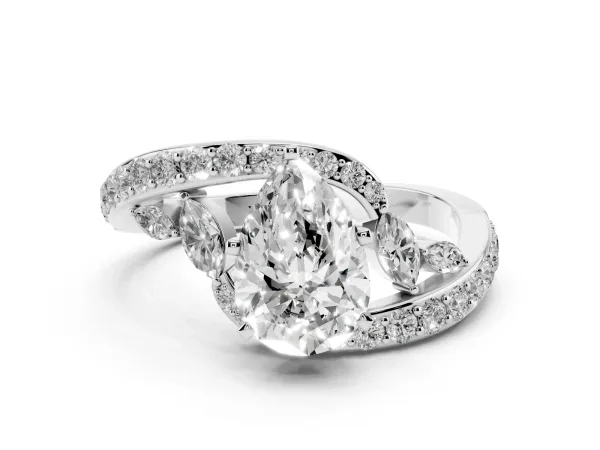 Pear Cut Solitaire with Pavé Twist Band and Four-Prong Setting White gold