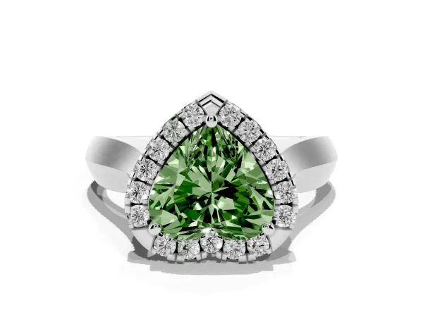 Fancy Green Heart Cut Cut Halo Solitaire Engagement Ring with Square Band and Four-Prong Setting Platinum