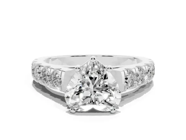 Heart Cut Cut Diamond Solitaire Ring with Micro Pave Band and Prong Setting Platinum