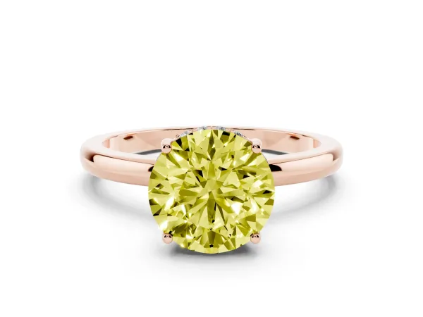 Fancy Yellow Round Cut Solitaire Diamond Ring with Prong Setting and Plain Band Rose gold