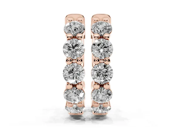 Round Diamond Eternity Hoop Earrings with Scalloped Band and Four-Prong Setting Rose gold
