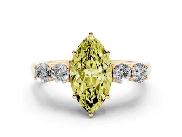 Fancy Yellow Marquise Cut Cut Diamond Five-Stone Prong Set White Gold Ring Yellow gold