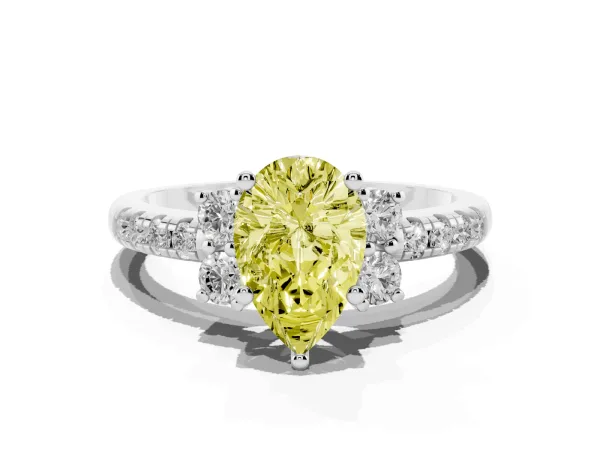 Fancy Yellow Pear Cut Diamond Three-Stone Pave Band with Four-Prong Setting White gold