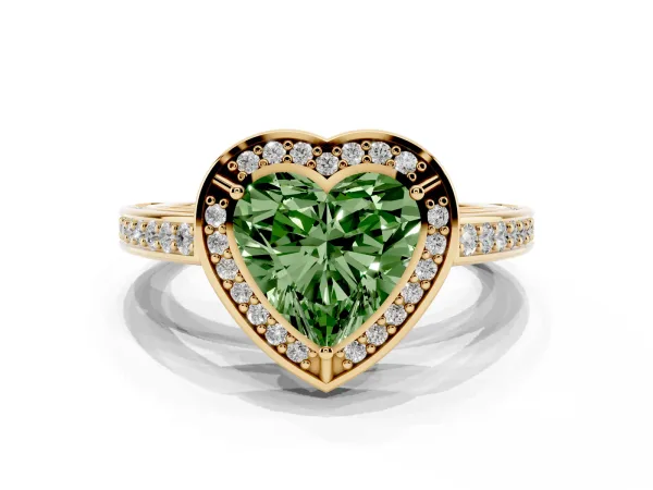 Fancy Green Heart Cut Cut Halo Pave Split Shank Prong Setting Ring Yellow gold