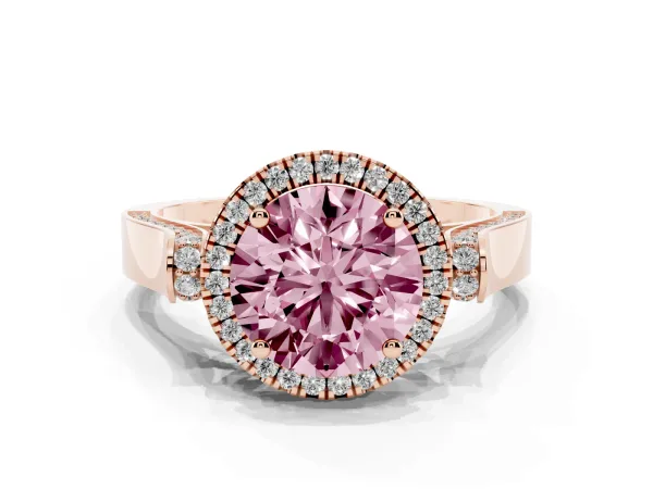 Fancy Pink Round Cut Halo Round Diamond Twist Band with Four-Prong Setting Rose gold