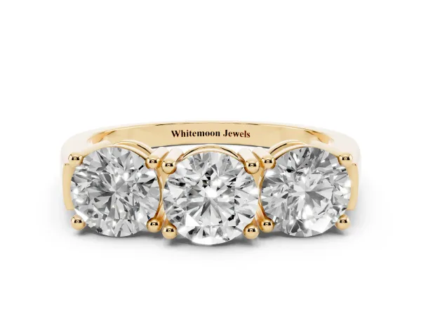 Three-Stone Round Cut Diamond Channel Band with Prong Setting Yellow gold