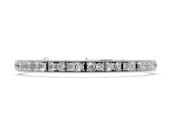 Round Cut Milgrain Tennis Bracelet with Box Setting White gold
