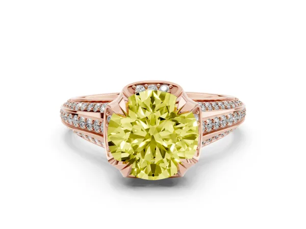 Fancy Yellow Round Cut Solitaire Pave Split Shank Ring with Four-Prong Setting Rose gold