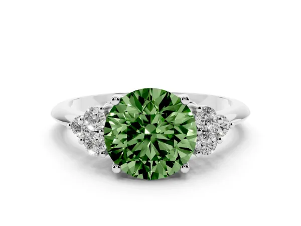 Fancy Green Round Cut Cut Diamond Cluster Ring with Solitaire Band and Four-Prong Setting Platinum