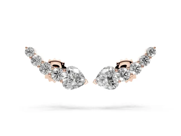 Round and Heart Diamond Petite Ear Climber Earrings Rose gold