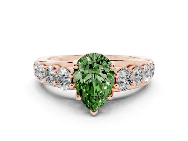 Fancy Green Pear Cut Diamond Engagement Ring with Pavé Band and Four-Prong Setting Rose gold