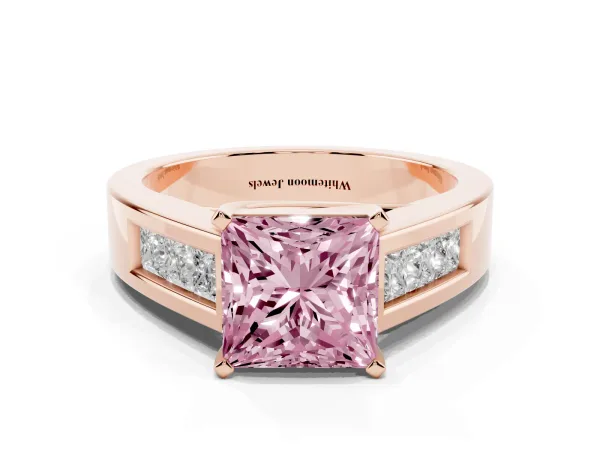 Fancy Pink Princess Cut Cut Channel Set Solitaire Ring with Four-Prong Setting Rose gold