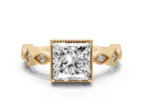 Princess Cut Milgrain Marquise Diamond Twist Band Ring Yellow gold