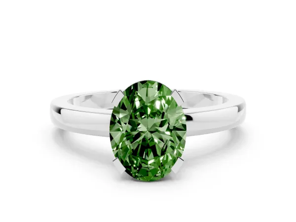 Fancy Green Oval Cut Cut Solitaire Ring with Four-Prong Setting and Classic Band White gold