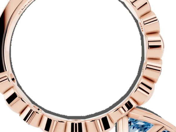 Fancy Blue Princess Cut Solitaire Bezel-Set Diamond Ring with Beaded Band and Four-Prong Setting Rose gold
