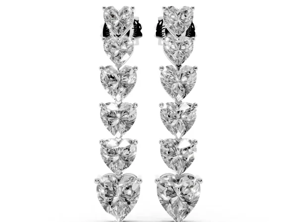 Graduated Heart Diamond Linear Drop Earrings Platinum