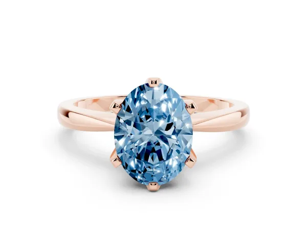 Fancy Blue Oval Cut Solitaire Engagement Ring with Six-Prong Setting and Tapered Band Rose gold