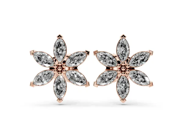 Marquise Diamond Sunflower Stud Earrings Rose gold
