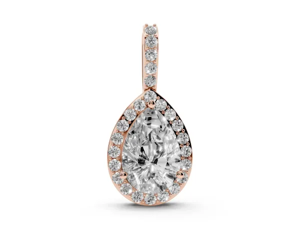 Halo Pear Diamond Pendant with Prong Setting Rose gold