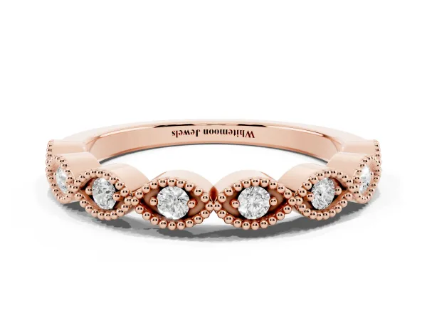 Milgrain Marquise Diamond Half Eternity Band with Bezel Setting Rose gold